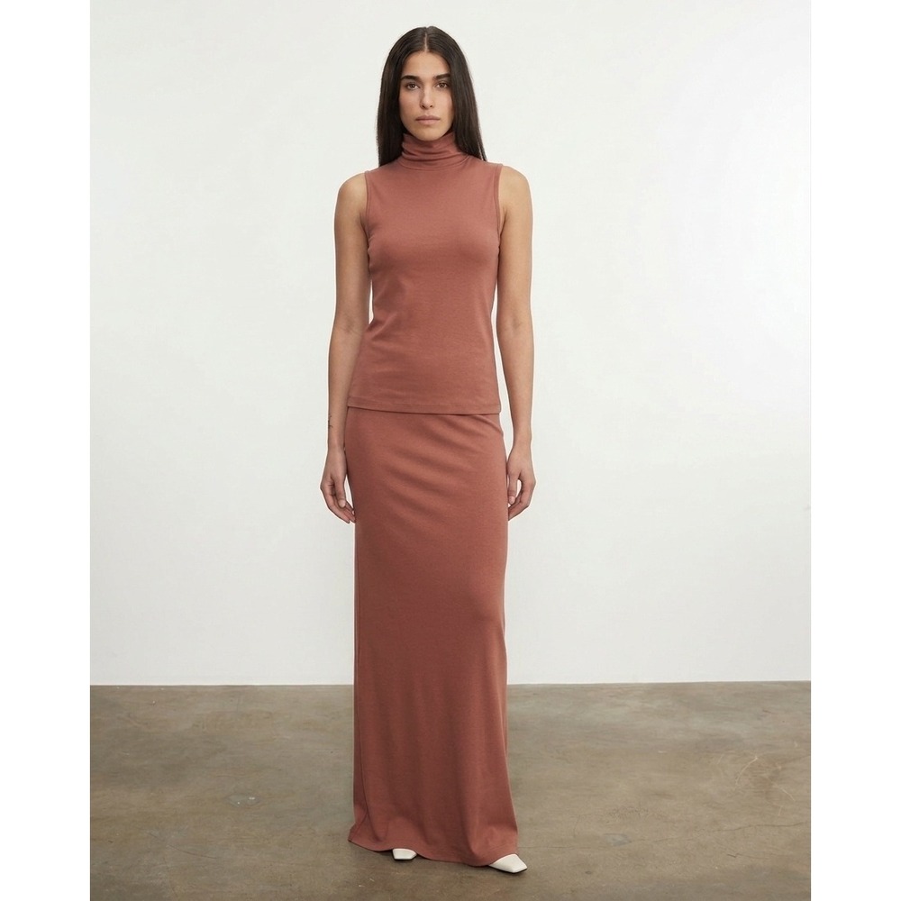 ENZA COSTA Cashmere Jersey Shell Top Women Medium Sienna Sleeveless Turtleneck